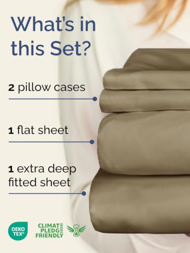 Image of Extra Deep Pocket Queen Size Sheet Set - Breathable & Cooling - Khaki