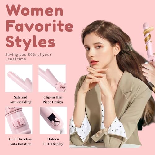 Automatic Curling Wand 28mm/1.1 inch Rotating Curling Iron with LED Display Fast Heating Wand for Short Long Hair Professional Hair Waver Hair Styling Irons for Home & Travel - Thumbnail 2