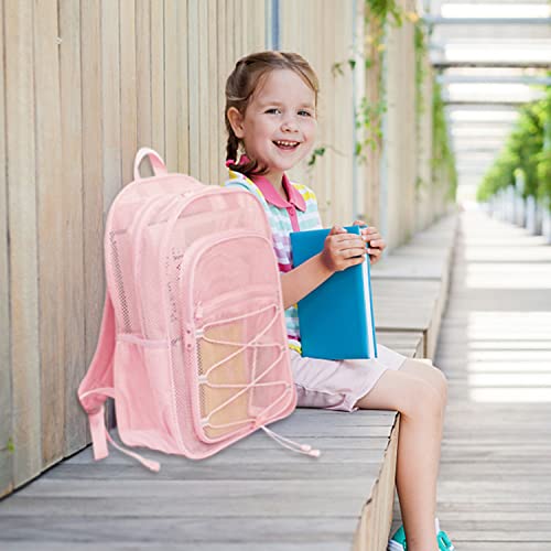 Image of COVAX Heavy Duty Mesh Backpack, Semi-transparent Mesh Bookbag,See Through College Backpack with Bungee and Comfort Padded Straps for Commuting, Swimming, Beach, Outdoor Sports (Pink)