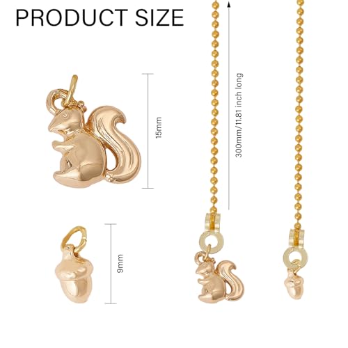 Image of GLOBLELAND 4PCS Brass Ceiling Fan Pull Chain Ceiling Fan Danglers with Decorative Squirrel and Pinecone Golden Beaded Ball Chain Extenders for Home Decoration