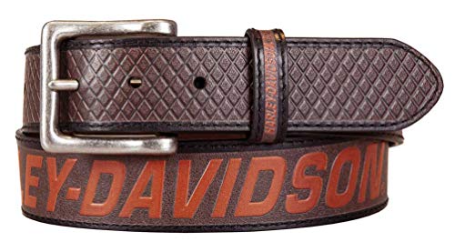 Harley-Davidson Men's Free Rein American Flag Brown Leather Belt- Antique Nickel