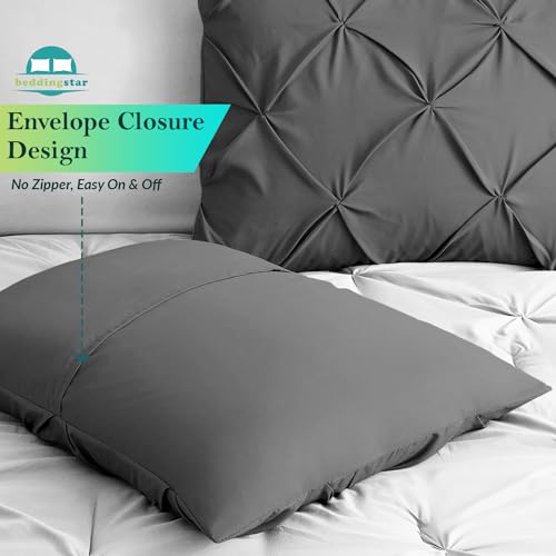 King Pillow Shams Set of 2 Pinch Pleated Dark Grey Pillow Shams King Size 20x36 Pillow Covers 100% Egyptian Cotton 600 TC Soft Skin Friendly Cushion Cover Cases Pinch Decorative Pillow Shams for Bed