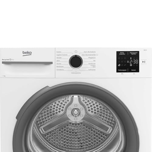 Beko BM3T37210W1 Wäschetrockner, 7 kg, Frontlader Wärmepumpentrockner, 15 Programme, Sensortrocknung, Säulenfähig, Aquawave Schontrommel, Weiß