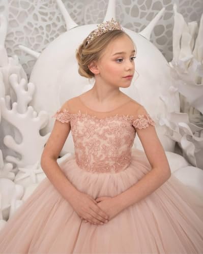 Tulle Flower Girl Dresses for Wedding Lace Appliques Princess Pageant Dresses Long Ruffles Kids Prom Ball Gowns3