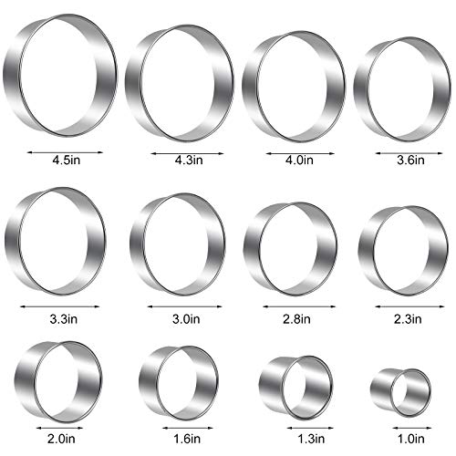 Round Cookie Cutters Set 12 Pieces Bistcuit Cookie Cutters Circle Pastry Cutters Round Donut Ring Molds For Baking For Pastries Doughs Doughnuts #TOP2