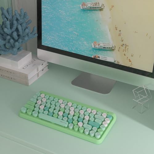Image of UBOTIE Portable Bluetooth Colorful Computer Keyboards, Wireless Mini Compact Retro Typewriter Flexible 84Keys Design Keyboard (Green-Colorful)