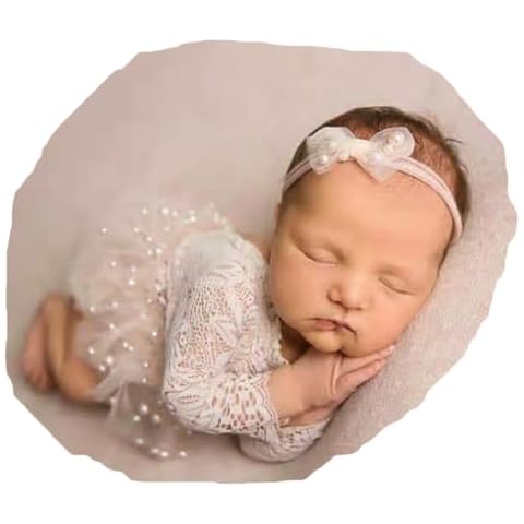 Zeroest Newborn Photography Outfits Girl Lace Romper Newborn Photography Props Rompers Baby Girls Skirt Photoshoot 3PCS (White-Long Sleeve) Cover