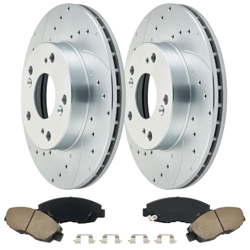 BDFHYK Front Brake Kit Compatible with Honda Civic 2006 2007 2008 2009 2010 2011, L4 1.8L, Drilled Slotted Brakes Rotors and Ceramic Brake Pads, Replacement S-31311 D-465A by BDFHYK - Used condition - US$62.19
