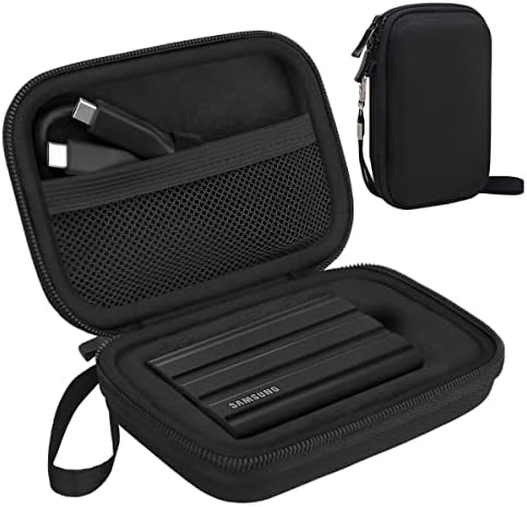 Lacdo Hard Carrying Case for Samsung T7 Shield / T7 / T7 Touch Portable Solid State Drives 500GB 1TB 2TB 4TB USB 3.2 External SSD Hard EVA Shockproof Storage Travel Bag, Black+Black