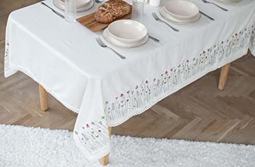 Etnostore Ukrainian Tablecloth Embroidery With Flower Ornaments Lace, Rectangular 55 X 98 In, Made In Ukraine #TOP5