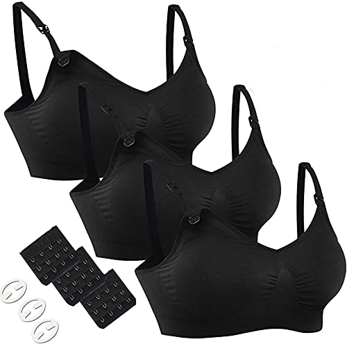 Image of HOFISH 3PACK Full Bust Seamless Nursing Maternity Bras Bralette S-XXL with Extra Bra Extenders & Clips
