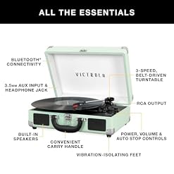 Victrola Journey Bluetooth Portable Suitcase Record Player – with Built-in Speakers, 3 Speed Vinyl Record Player, RCA Out, Headphone Jack (Smoky Blue) - Les Beatles, Paul McCartney, John Lennon, RIngo Starr, George Harrison Victrola Journey Bluetooth Portable Suitcase Record Player – with Built-in Speakers, 3 Speed Vinyl Record Player, RCA Out, Headphone Jack (Smoky Blue) – Image 2