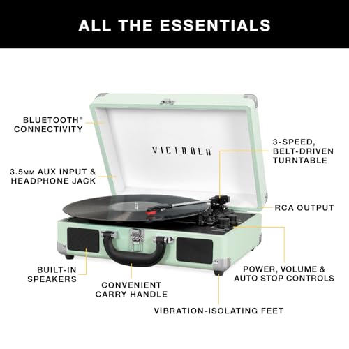 Victrola Journey Bluetooth Portable Suitcase Record Player – with Built-in Speakers, 3 Speed Vinyl Record Player, RCA Out, Headphone Jack (Lavender/Silver) by Victrola - Image 2