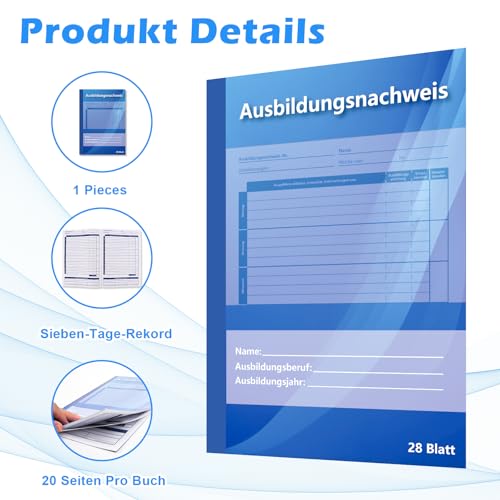 1 Büche Berichtsheft Ausbildung Wöchentlich 20 Seiten Ausbildungsnachweisheft Berichtsheft A4 Berichtsheft Ausbildung Handwerk Montag Bis Sonntag für Zusätzliche Berichte Ausbildungsnachweis