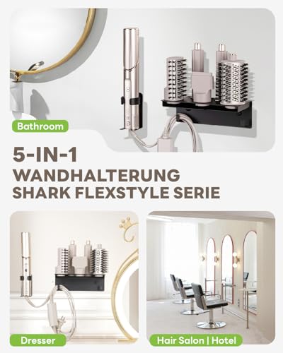 MidingChai Fönhalter für Shark Flexstyle 5 in 1 Wandhalterung, Kompatibel mit Shark Flexstyle Aufsätze HD430 HD 432 HD433 HD442, Shark Hairstyler Aufbewahrungshalter Edelstahl mit Haken