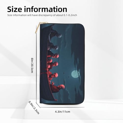 Dark Blue Boat Scene Print Wallet Women, Leather Bifold Multi Card Wallet, Long Purse Women's Wallets2