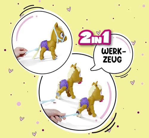 Simba 105950009 - Pamper Petz Pony, 24cm Spielzeug Pferd mit Trink- und Nässfunktion, Fohlen, kämmbarer Schweif, Color Change, Tierbaby mit Windel, 11 Überraschungen, für Mädchen und Jungen ab 3 Jahre