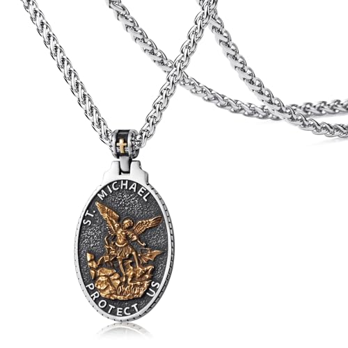 WESTMIAJW Collar con colgante de medalla de San Cristóbal Miguel dorado, regalo para hombres y niños, 60 cm, 60cm x 3mm (LxW), Acero inoxidable