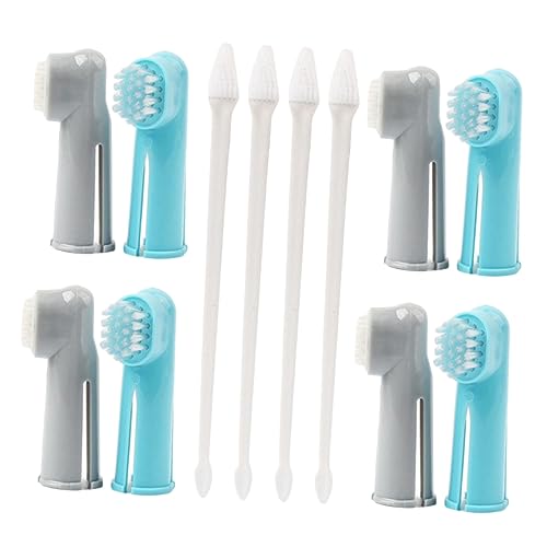 GRIRIW Pet Oral Cleaning Tools 4 Set Pet Toothbrush Kit Double Head Finger Brush for Dog and Cat Teeth Cleaning