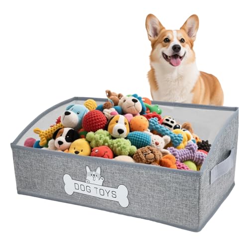 Jiayaus Caja de almacenamiento de juguetes para perros, organizador de almacenamiento de juguetes para perros, cesta de juguetes de tela con asa, caja de almacenamiento para mascotas para accesorios
