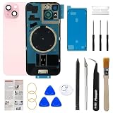 Phoupair OEM Back Glass Replacement Compatible with iPhone 15 6.1 Inches with Camera Frame and Camera Lens + Professional Repair Tool Kit and Installation Instruction (Pink)
