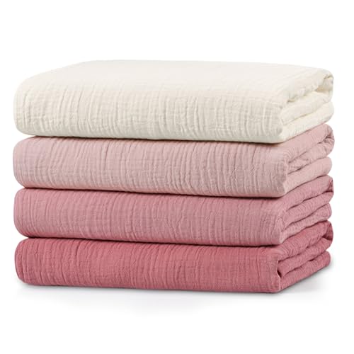 Image of Muslin Swaddle Blankets for Newborn, 4 Pack Breathable Soft Receiving Blanket, Large 38 x 40 inches Swaddle Wrap Burping Clothes, Essentials Infant Shower Items, Toddler Gift (Sweet Pink)
