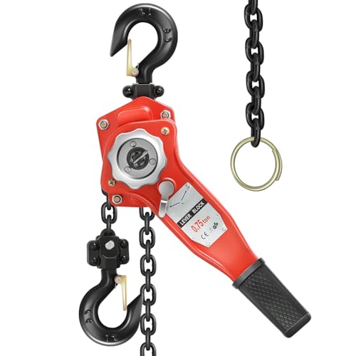 Auto Dynasty Lever Chain Hoist 0.75T/1.5M with G80 Galvanized Signle Chain for Garages Automotive Machinery Warehouse Building