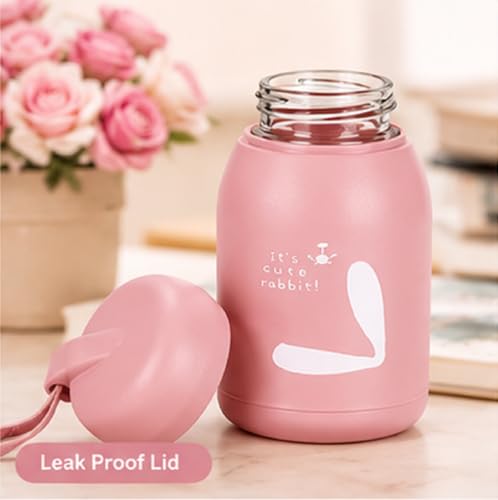 Image of TRADY Cute Bunny Glass Water Bottle for Kids & Girls - 300ml Portable Leak Proof Bottle with Silicone Cover | Small Size Travel Juice Milk Bottle | BPA Free, Durable, Kawaii Design (pack of 2)