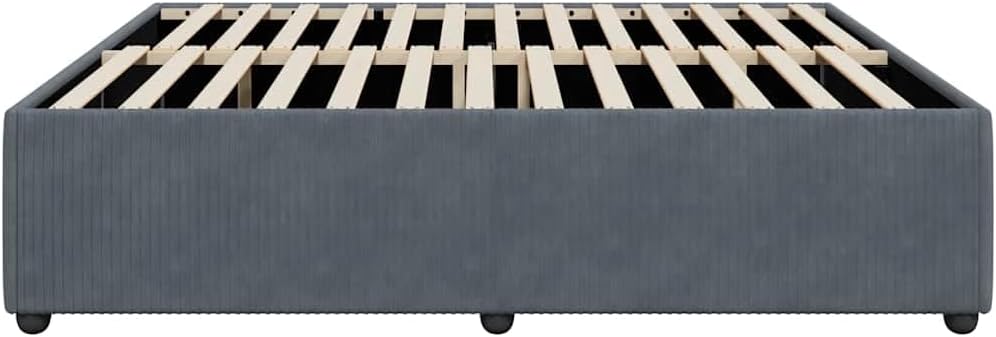 King Bed Frame Dark Gray Velvet with Plywood and Solid Pine Wood, Sturdy Slatted Platform Foundation, Easy Assembly Modern Minimalist Bedroom Furniture Mattress Support