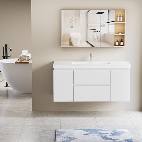 Modern Floating Bathroom Vanity with Resin Sink
