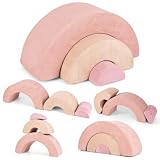 Picture of INFANS Climbing Toys for Toddlers, 3pc Foam Climbing Blocks Rainbow Shaped Indoor Play Set, Soft Equipment Modulars Rainbow Crawling Tunnel Playroom Couch for Children Playroom Baby (Pink)