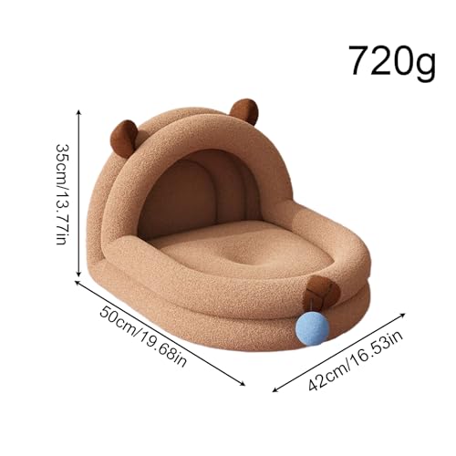 Cama para mascotas diseño capibara semicerrada lavable con bola de peluche interactiva 6
