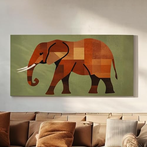 Tableau éléphant d'Afrique sur toile pour habiller un grand mur de salon vide 55x110