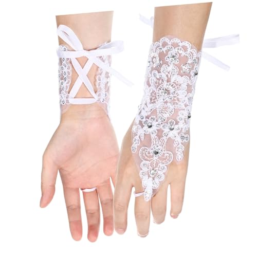 NOLITOY Little Girls Dance Gloves Red Lace Fingerless Gloves Flower Girl Wedding Accessory3