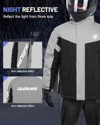 Oumurs Roupa de chuva para motociclista cinza escuro Grande, Cinza, G