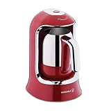 Korkmaz A860-03 Kahvekolik Kaffeemaschine Rot, Bis zu 4 Tassen, Anti-Überlauf, Benutzerfreundlich