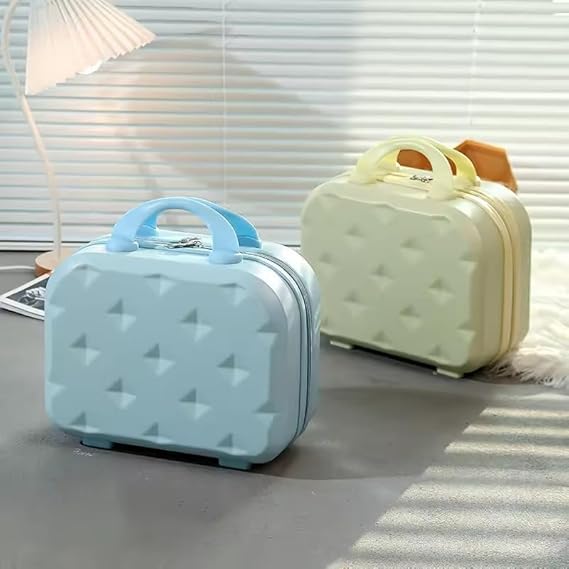 Image of Portable Hard Shell Cosmetic Bag Travel Case, Small Travel Hand Luggage with Elastic Band, Mini Abs Carrying Makeup Case Suitcase (R-Baby Blue)