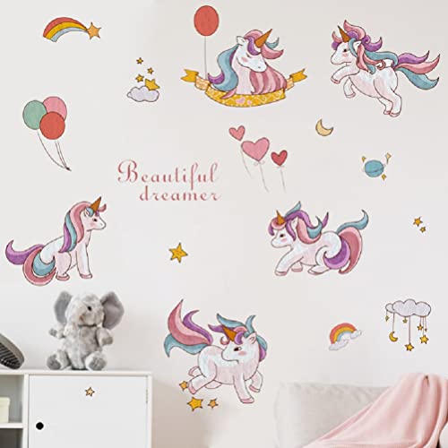 Joyeux Licorne Stickers Muraux pour Enfants Chambre Décor Filles Chambre Décoration Affiches Mignon Animaux Papier Peint Autocollants sur le Mur Cover