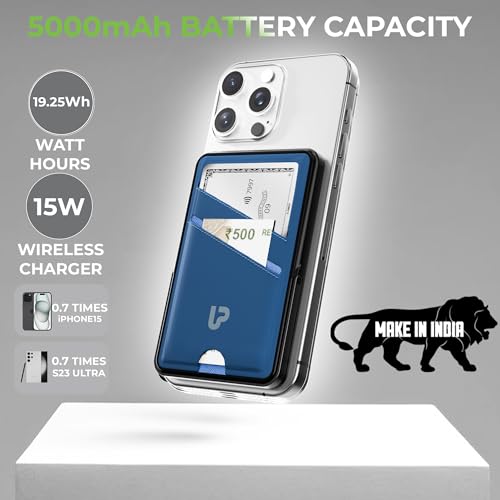 Image of UltraProlink Mag-Safe Power Bank 5000mAh with Stand & Wallet | Ultra Slim Magnetic Power Bank|22.5W PD Battery Bank | Type C for iPhone 16 /15 /14 /13 /12 /Mini /Pro /Pro Max|Made in India | Juice-Up Swipe