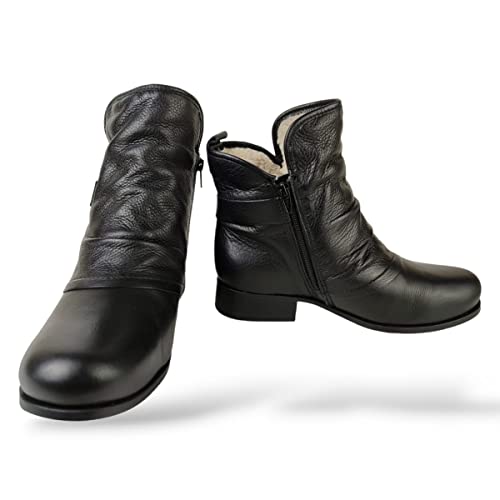 Bota Feminina Bottero Cano Curto de Couro Forrada com Pelos Tamanho:35;Cor:Preto