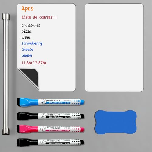kinoco A4 Magnetic Whiteboard Sheet | Reusable Dry Erase Board with 4 Markers, Magnetic Eraser Kitchen, Office, Home Use | for Memos, Notes, Lists, Menus (A4 Size) (7-Piece Set)