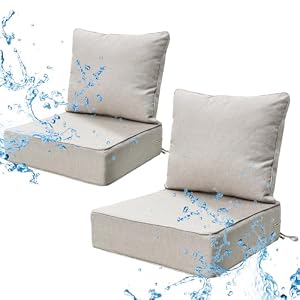 6 Inch Thick Outdoor Chair Cushions Set of 2, Waterproof, Beige