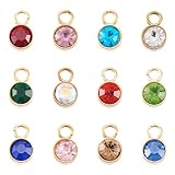 Pandahall 24pcs Crystal Birthstone Charms - Gold Plated Stainless Steel Pendants & Round Birthstone Charms for DIY Necklace Earring Bracelet Jewelry Making Crafts