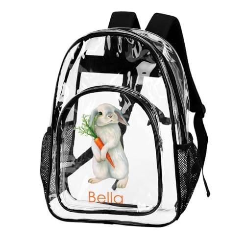 Custom Rabby Clear Backpack with Name, Personalized Clear Bookbag for Boys Girls, PVC Transparent Waterproof Backpack with Reinforced Strap & Large Capacity, Back to School Gifts for Kids2