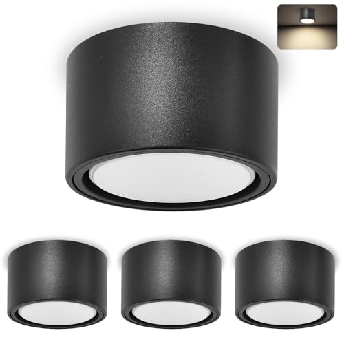 YindaLux 4x LED Surface-Mounted Spotlights Black Matt Surface-Mounted Spotlight Including 6 W 660 LM Neutral White Surface-Mounted 230 V GX53 LED as Surface-Mounted Ceiling Spotlights Aluminium Round