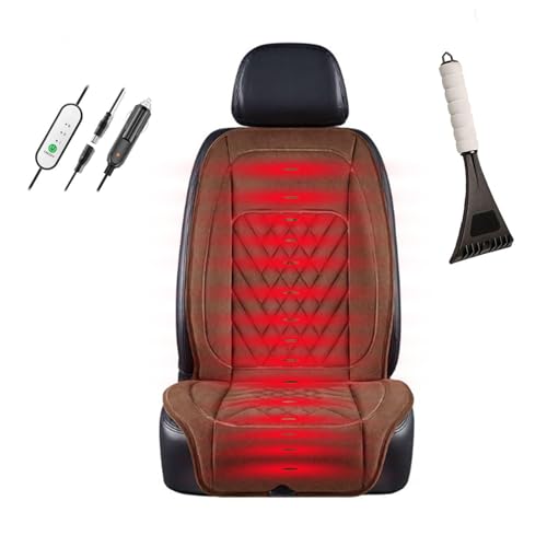 シートヒーター 車, 3つの温度設定,10S 急速暖房一定温度 車用 即暖 シートヒーター シートカバー, 取付簡単 防寒対策 暖房 幅広い車種に対応, 雪かきスコップが付属,茶色-運転席