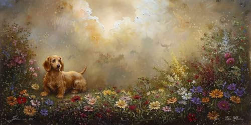 Peinture Diamond Enfant et Adulte pour Décorer le Salon | Kit Chien et Fleurs