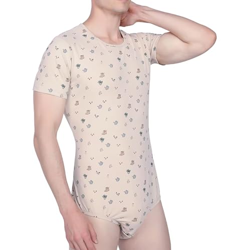 Short Sleeve Onesie for Men Cotton Romper Pajama Tops Print Bodysuit One Piece Jumpsuit- Country Yard4