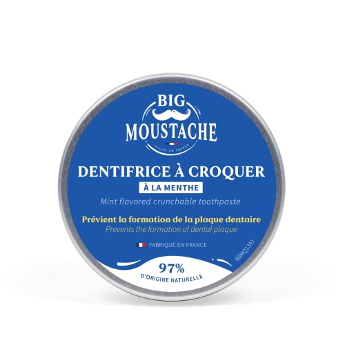 Dentifrice Solide / Dentifrice à croquer 97% naturel de Big Moustache - Goût Menthe et Aloe Vera - Fabriqué en France - 120 Pastilles Solides Cover