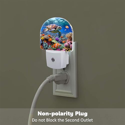 Image of Sea Turtle in Coral Reefs Night Light, Underwater World Marine Fish Corals Dusk to Dawn Night Light Plug in,0.5w Energy Saving Sleep Friendly NightLight for Kids Boys Girls Home Decor